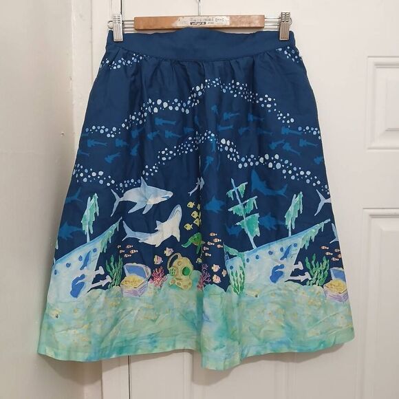 Modcloth womens small peterpan top and skirt set blue skirt has pockets - Picture 4 of 9